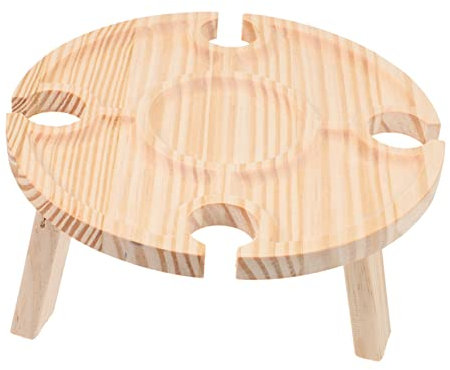 Levemolo 1stück Tragbarer Holz Picknicktisch Faltbarer Weintisch Mit Glashaltern Für Partys Camping Und Snacks Im Freien Robuste Und Stabile Bauweise Naturholz-Finish Leicht Zu