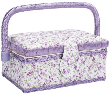 Panier à couture, organisateur de panier à couture à double couche avec coussinet à aiguilles intégré, poche, boîte de rangement pour kit de couture avec plateau amovible