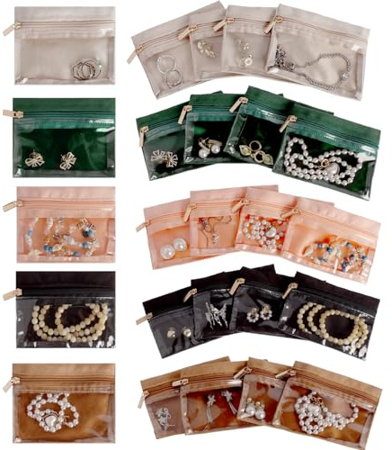 20 Pcs Velvet Jewellery Organiser Bag with Zipper - Clear Travel Jewellery Bag for Organizing Necklaces, Bracelets, Rings, and Earrings for Travel, Business, Home Organisation