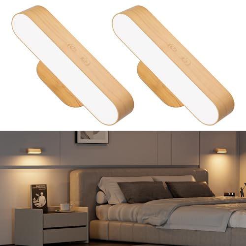 Hensam Akku Wandleuchte Kabellose - LED Wandlampe Innen für Schlafzimmer | 5000mAh Akku Wandlichter für Wohnzimmer, Treppen, Dimmbare, 5 Farbmodi, 360° Drehbar, 2 Stücke, Bernstein