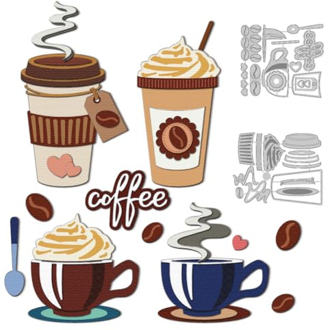 DELORIGIN Kaffee Stanzer Stanzformen aus Karbonstahl Für Scrapbooking | Prägerahmen Stanzschablonen, Neuheiten 2026, Prägeschablonen Für Valentinstag, Für Weihnachtsfeier Gruß Fotoalbum Dekoration