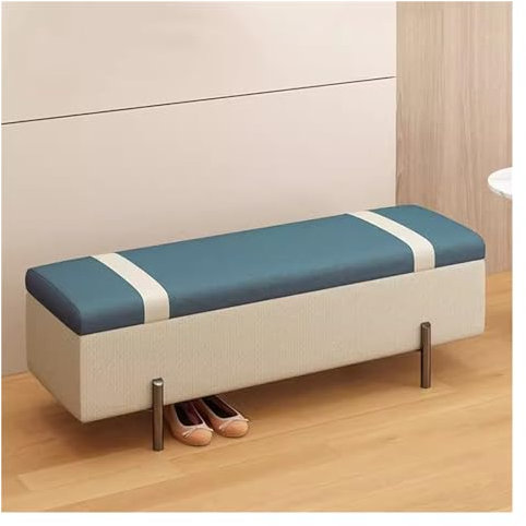 Luxuriöse blaue Samt-Aufbewahrungsbank mit Metallbeinen, moderne Bettbank für den Eingangsbereich, Schuhbank mit Klappdeckel, stilvoller Fußhocker für Wohnzimmer oder Schlafzimmer (100 cm)