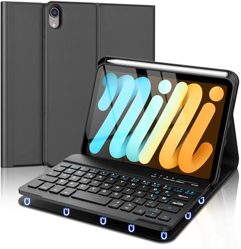FOGARI Coque Clavier pour iPad Mini 7 (A17 Pro) 2024 / Mini 6 2021, AZERTY Français Amovible Clavier Bluetooth sans Fil pour iPad Mini 7/6 8.3'', Noir