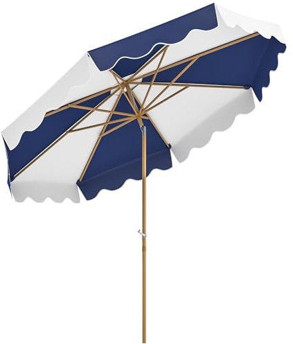 Outsunny Sombrilla Terraza Exterior Ø267 cm con Manivela Azul y Blanco