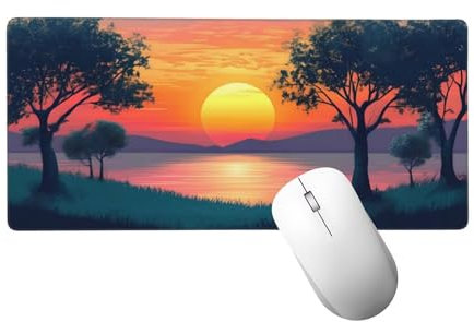 Sonnenuntergang Mauspad XXL 1400 x 600 mm, Gaming Mauspad Baum Mausepad mit Genähten Kanten, Rutschfeste Gummibasis Schreibtischunterlage, Mouse Pad Verbessert Präzision und Geschwindigkeit H-448