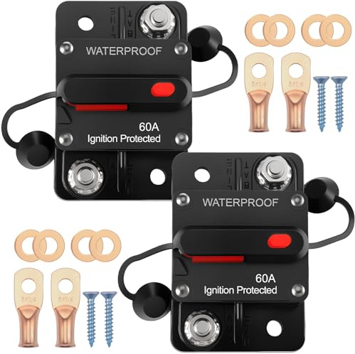 2 Stück Schutzschalter Kfz 60A 12-48V Automatik Sicherungshalter mit Manuelle Reset Wasserdichte Sicherungshalter Kfz Leistungsschalter für LKW Autos Caravan Boote (60A)