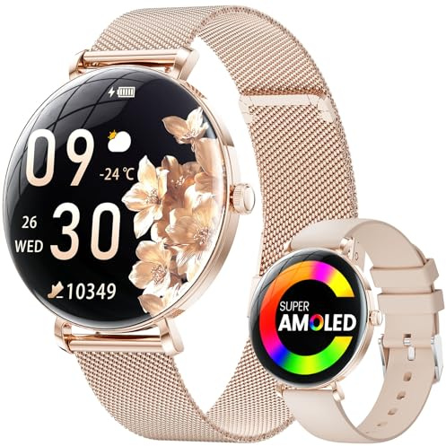 LIGE Smartwatch Damen mit Telefonfunktion, 1,43'' AMOLED Fitnessuhr für iOS Android mit Pulsuhr, Schlafmonitor, Menstruationszyklus, Schrittzähler, IP68/ 120+Sportmodi Smart Watch Armbanduhr