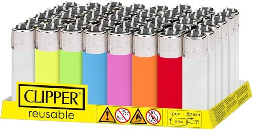 Clipper - Juego de 48 Mecheros Reusables en Colores Variados Translúcidos | Encendedores en Tamaño Pequeño CP12 | Reutilizables con Nuestros Kits de DISPAU.