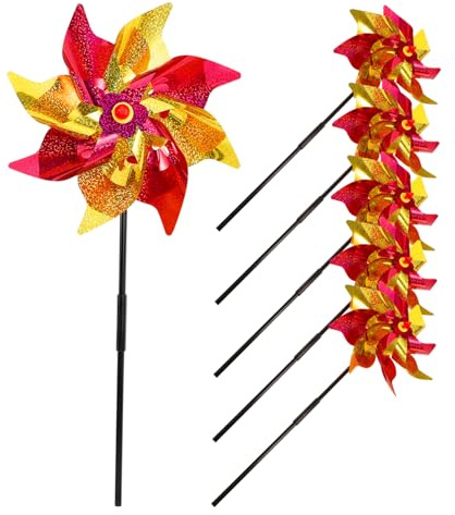 Abaodam Éoliennes Colorées pour Jardin 24 Cm Lot De 6 Moulins à Vent en Plastique Résistants Jaune Et Rose Décoration Extérieure Ombragée pour Parc, Prairie Et Ornement De Jardin Lumineux