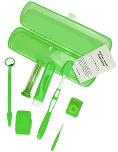 SGERUFZ 8 Pezzi Kit Cura Ortodontica, Pulizia Apparecchio Portatile, Spazzolino a V, Specchio Orale, Scovolino Interdentale, Filo Interdentale, Cera Ortodontica, Set Igiene Orale da Viaggio (Verde)