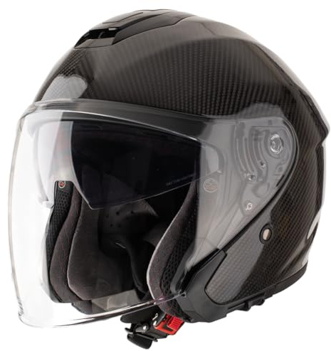 VINZ Bayburt Carbon Jethelm mit Doppelvisier | Leicht & Stark ECE 22.06 Zertifiziert | Roller Helm mit Sonnenblende | Motorradhelm mit Visier | In Gr. XS - XXL