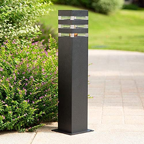 Modern Black Aluminum Outdoor Bollard Light - Waterproof IP65 Square Garden Pathway Pedestal Lamp for Driveway Patio Yard & Walkway - Contemporary Landscape Column Lighting