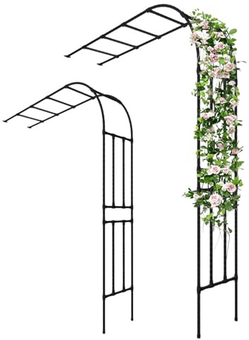 Rankgitter für den Garten, halber Bogen, Kletterstütze, Stahlständer, wetterfest, Rosenbogen, Outdoor-Dekoration, 220 x 240 cm, ideal für Pflanzen und Reben, langlebig, schwarzes Finish