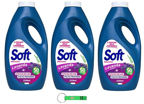 Lot de 3 détergents doux Detersivo Lavatrice Lavatrice - Lessive liquide - 50 lavages 2250 ml + porte-clés Beni Culinari