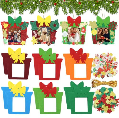 Qunkun Weihnachten Fotorahmen Bastelset, 12 Stück Filz Bastelsets Weihnachtsbaumanhänger, Weihnachtsbaumschmuck, DIY Christbaumschmuck, DIY Handwerk Filz Weihnachtsdeko für Weihnachts Party