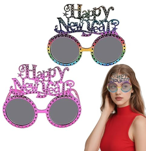 2 Stück Happy New Year Brille, ausgefallene Silvester-Partybrille, bunte Silvester-Dekorationen, 2026, Silvesterparty, Brillen, Sonnenbrille, Foto-Requisiten, Silvesterparty, Gastgeschenke für Kinder