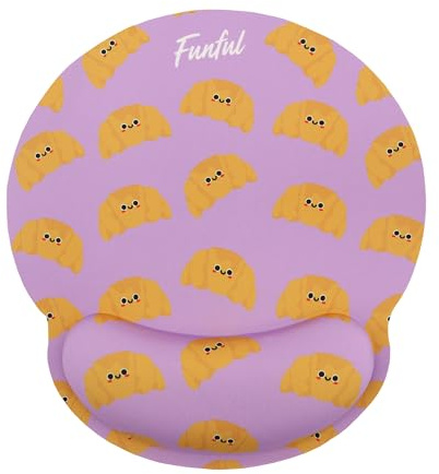 FUNFUL Tapis de Souris Ergonomique Gel Croissant avec Design Joyeux et Très Adorable - Tapis Souris Kawai Repose Poignet Gel Lavable à la Main et antidérapant - Cadeaux Filles et Femmes