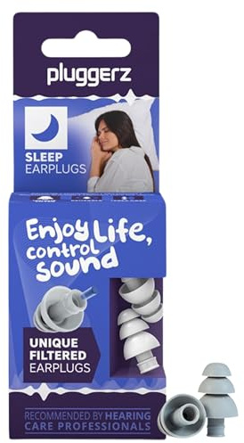 Pluggerz Enjoy Sleep Tapones para los oídos, tapones de silicona reutilizables con filtro, clasificación de reducción de ruido de 21-29 dB, protección auditiva de ajuste universal para dormir, viajes