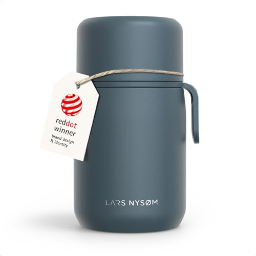 LARS NYSØM Isolerad Matbehållare i Rostfritt Stål - Läckagesäker Lunchburk för Varm och Kall Mat, Bredöppnad Termos för Soppa, Arbete och Resor (Stone Blue, 700ml)