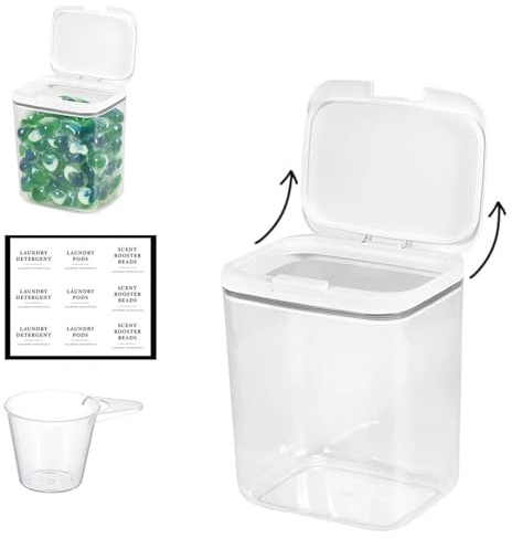 aghoer Waschpulver Aufbewahrungsbox,Waschmittelbox,Waschpulver box,5.5l | Inklusive Etikett, waschmittel dosierer und Deckel, Geeignet für Waschmittelkapseln, Waschmittel und Mehl, Transparentweiß