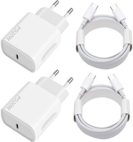 Chargeur USB C 20W, 2-Pack USB C Chargeur Rapide avec 2x2m Câble USBC,Chargeur USBC Rapide pour iPhone 17 16 15 Plus Pro Max Samsung Galaxy iPad Huawei Xiaomi,Prise