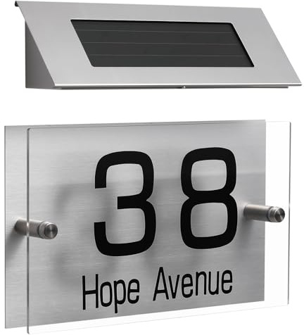 Sewroro Letrero de Dirección Solar para Puerta 18 LED Bicolor Luz Solar para Número de Casa Panel Acrílico Personalizable Resistente para Exteriores Adecuado Jardín y Terraza