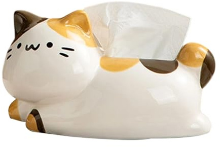 Keramik Katzen Kosmetiktücherbox, Süße Katze Taschentuchbox Dekorativer Taschentuchspender Tücherbox Tissue Box Für Badezimmer, Büro, Schlafzimmer Und Mehr, 25.5x14cm