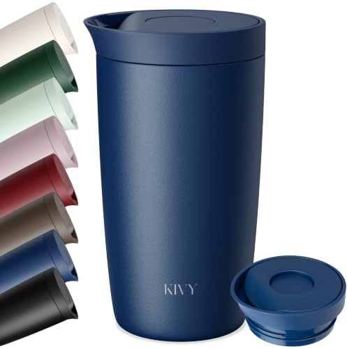 KIVY Termo de Café 350ml [CIERRE QUICK PRESS] - Vaso Termico - Taza Termica Llevar - Para Bebidas Frías & Calientes - Travel Mug - Sin BPA & A Prueba de Fugas - Doble Pared & Acero Inoxidable - Bleu