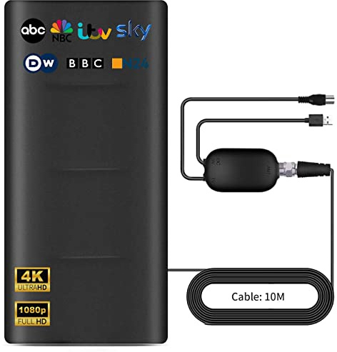 2026 Antenne TV Puissante pour Intérieur et Extérieur,Plage de Réception de 600 KM,Antennes HDTV Numérique,Compatible avec 4K 1080p Tous Les TV Intelligents,10M Câble Coaxial,TNT Amplificateur Signal