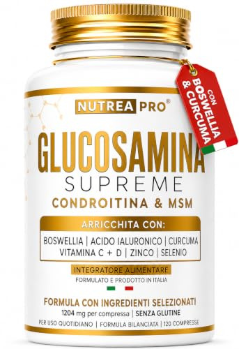 Glucosamina Condroitina MSM NUTREA PRO® | Formula Complex 2408 mg con Boswellia Serrata | 1000mg Glucosamina, 500mg Condroitina, 500mg MSM | integratore articolazioni e Mobilità | 120 Cpr ITA