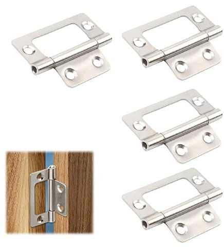 Vaniika Flush Hinges, 4Pcs 2 Inch Silver Flush Hinges for 18mm MDF, Stainless Steel Flush Door Hinges Perfect for Cabinets Cupboards Shed Doors DIY Wood Projects and Furniture Fittings