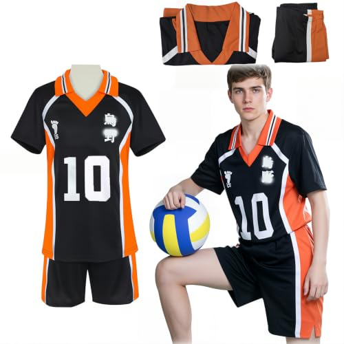 BUERPINKING Anime Kostüm Volleyball Trikots, Karasuno Uniform, Shou-you 10 | Cosplay Anime T-Shirt Set, High School Team Volleyball Kostüm für Halloween Karneval