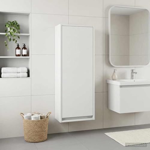 Ziaphsol Lavabo da parete bianco in legno, 35 x 20 x 81 cm, mobile WC per ospiti con porta, spazio per bagno e lavanderia, salvaspazio e sospeso
