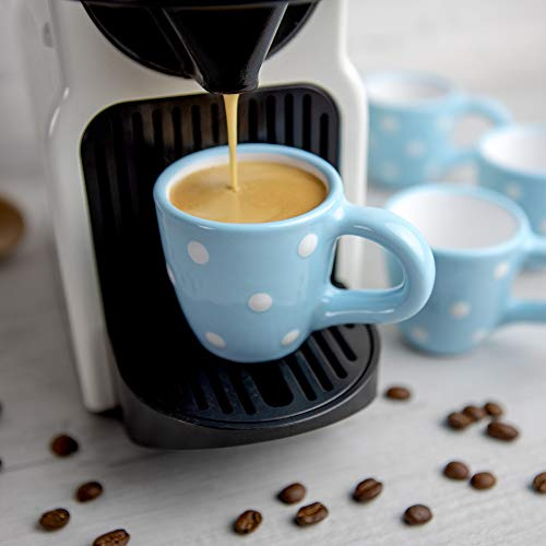 City to Cottage® - Espressotassen Set | Hellblau und Weiß | Polka Dots | Handgemacht | Keramik Geschirr Espressotassen 4er Set | Mokkatassen Set