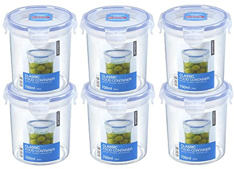 Lock&Lock Frischhaltedose | Vorratsdose | 700 ml, rund, mit 4-Fach Klickverschluss - 6er Set