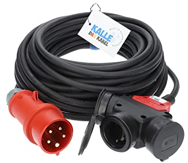 CEE-Verlängerungskabel Gummi H07RN-F 5G 2,5mm² auf 3-Fach SCHUKO Kupplung von KALLE DAS KABEL 5 Meter