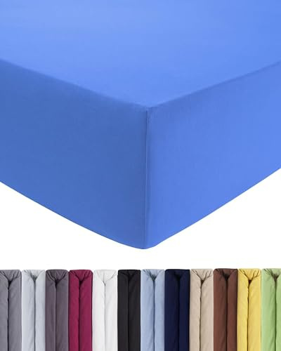 ENTSPANNO Luxus Spannbettlaken 140x200 bis 160x220 cm - Aus weichem Premium Jersey - Ideal für Wasser- u. Boxspringbett bis 35cm Höhe - Königsblau