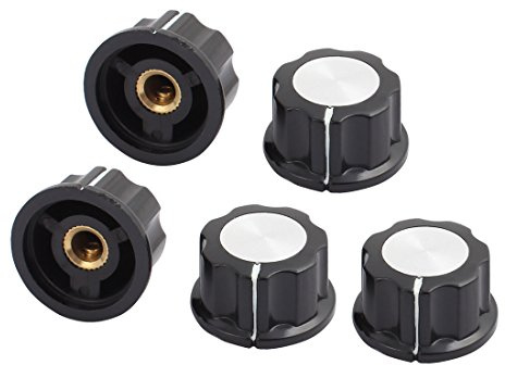Sourcingmap 5-stück A03 6,3 mm gerändelter Schaft Kunststoff rutschfest Potentiometer Drehknopf Kappe - Schwarz, Silber - Rechts- und Linkslauf - EIN-AUS