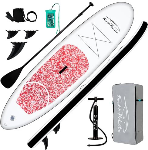 FEATH-R-LITE Inflatable Stand Up Paddle Board 305 x 76x 15 cm Complete Accessories Adjustable Paddle, Pump, ISUP Travel Backpack, Lead, Waterproof Bag, Up to 100 kg Load Capacity (Pink)
