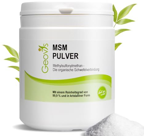 Geovis MSM Pulver 500g - organischer Schwefel - Hochdosiertes 99,9% reines Methylsulfonylmethan - VEGAN - Nahrungsergänzung