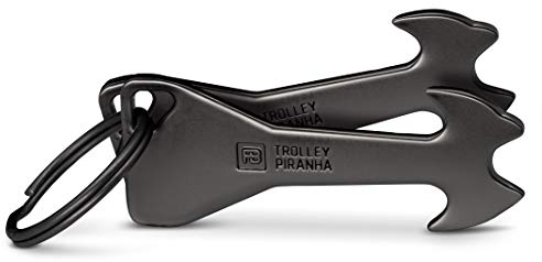 FABACH 2 Trolley Piranha Einkaufswagenlöser aus Metall in Schwarz - Einkaufswagenchip Schlüsselanhänger - Einkaufschip für Einkaufswagen - Chip abziehbar, Kein Steckenbleiben im Pfandschloss