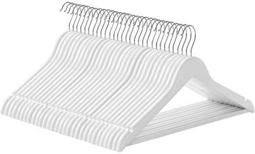 SONGMICS Trägalgar, 30 stycken, klädhängare med axelspår, halkfri byxstång och 360° vridbar krok, för kompletta skjortor kappor, vit CRW031WT