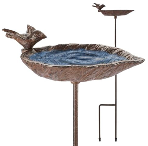 WILDLIFE FRIEND Abbeveratoio per uccelli e mangiatoia decorativa per giardino esterno - Piccola fontana a colonna per uccelli da giardino vintage - Robusta ciotola in ghisa