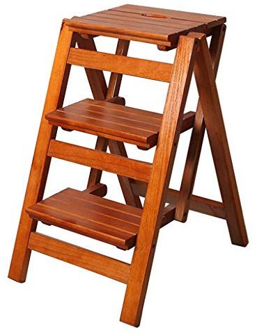 MTYLX Marchepied, 2 En 1 Léger Pliant Portable Multifunctionalfolding Marchepied, En Bois Massif Échelle Accueil Cuisine Croissant Ladder Chaise Escabeau 3 Épaississement Étape Banc Tabouret Charge M