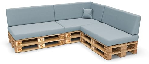 POKAR Palettenkissen Palettenauflagen mit abnehmbarem Bezug Palettenmöbel Palettensofa 8er Set: Sitzkissen 120x80 + Rückenlehne 120x40, Blau