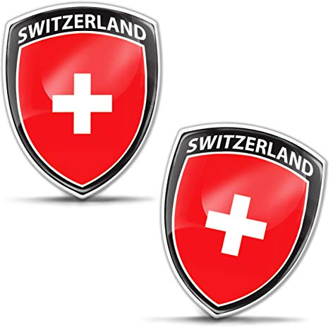 Biomar Labs® 2 x 3D Flexibles Autocollant Badge Stickers Drapeau National Suisse Switzerland Swiss Emblème Voiture Auto Moto F 155