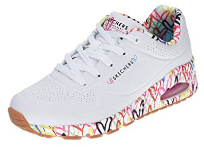 Skechers Femme Uno Loving Love Chaussures, White Durabuck Multi Colored Mesh Trim, 36 EU
