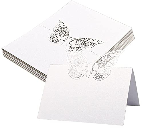 KSTEU Tarjetas de lugar 30 Piezas,Tarjetas de Nombre de Lugar de Ajuste de Mesa Para Boda Asiento de Mariposa Tridimensional Hueco con Láser Sard Para Reuniones, Tarjetas de Nombre de Fiesta (blanco)