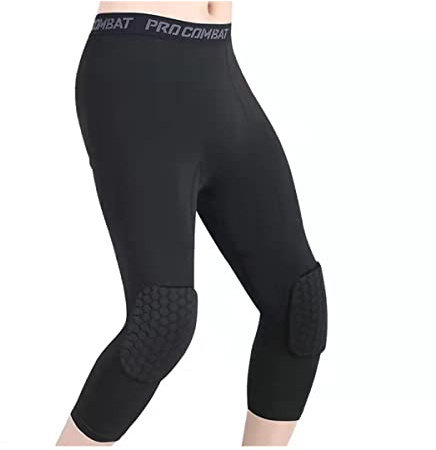 Topeter- Basketballhose mit Knieschoner 3/4 Kompressionsleggings Capri Tights Herren