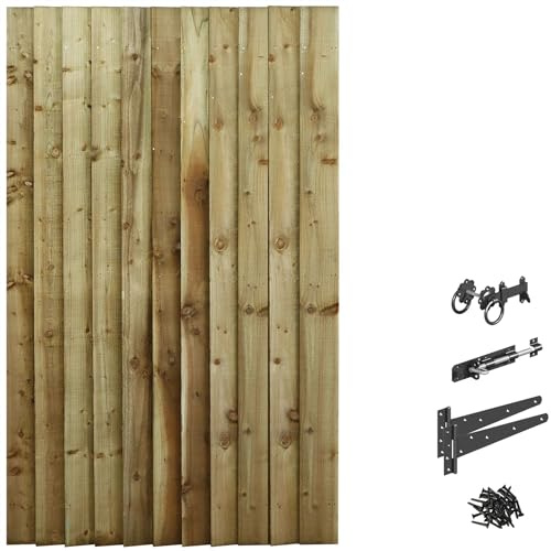 Bespoke Custom Made to Measure Timber Wooden Garden Gate/Feather Edge Flat Top[6ft Tall (180cm),Upto 1050mm Wide,Ring Latch Hinge Pack]